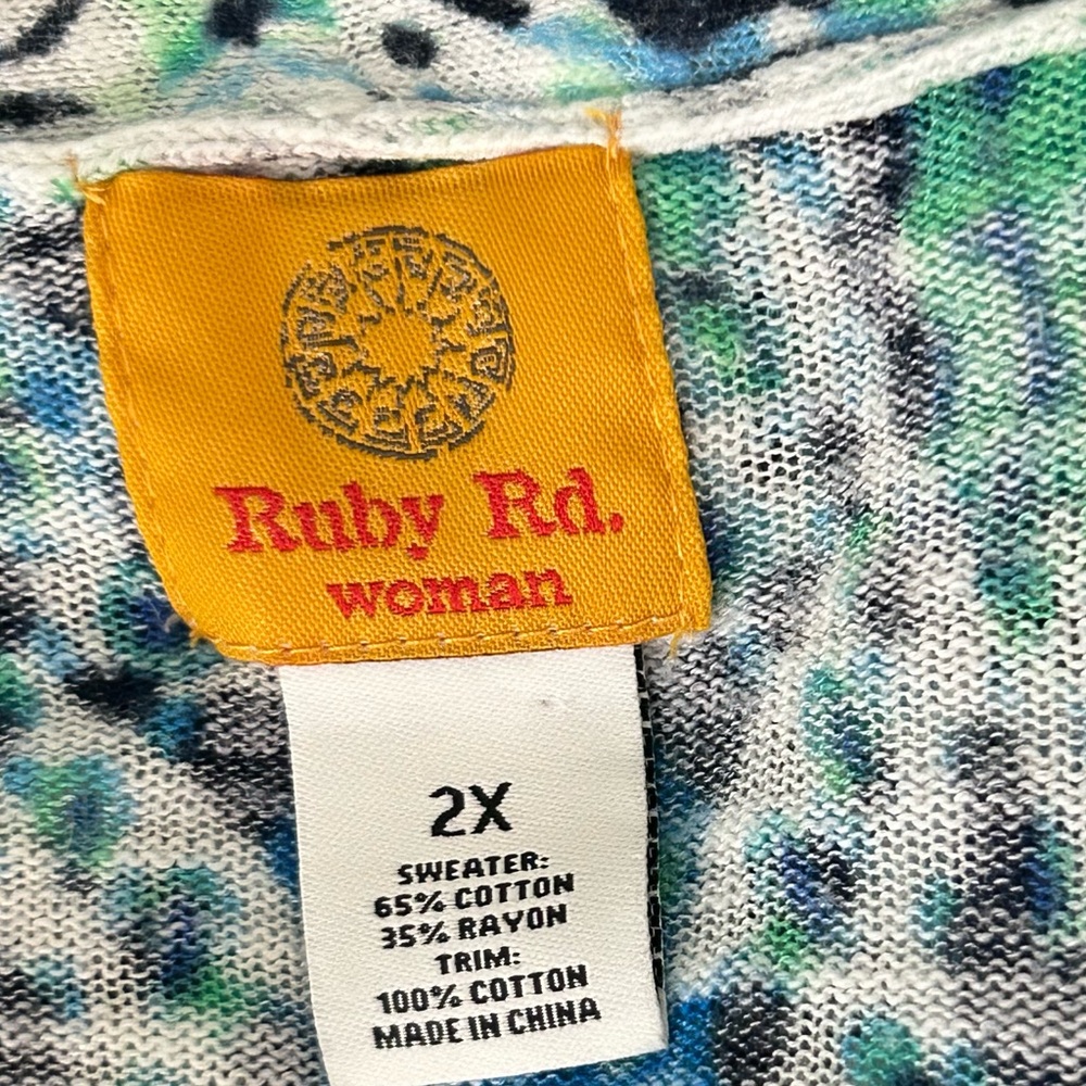 Ruby Rd. Multicolored Open-Front Cardigan With Lace Hem - Picture 8 of 10